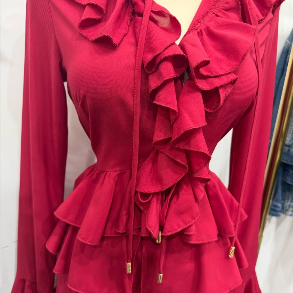 RED 2PCs Ruffled Pant Set - Picture 3 of 15